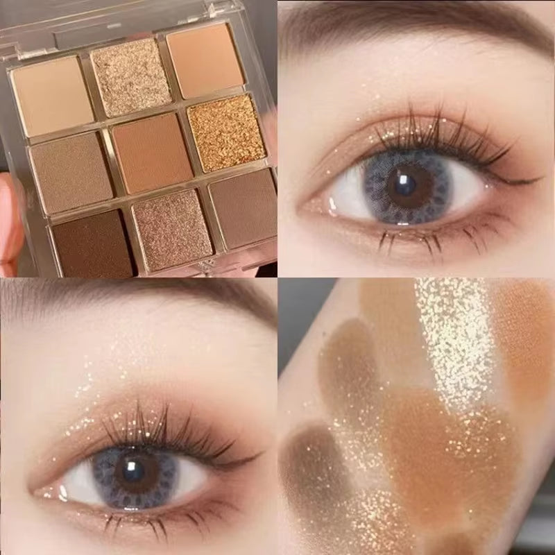 9-Kleur Oogschaduwpalet Boter Oranje Bruin Parelmoer Matte Glitter Oogschaduw Glanzende Oogschaduw Langdurige Oogmake-up Cosmetica