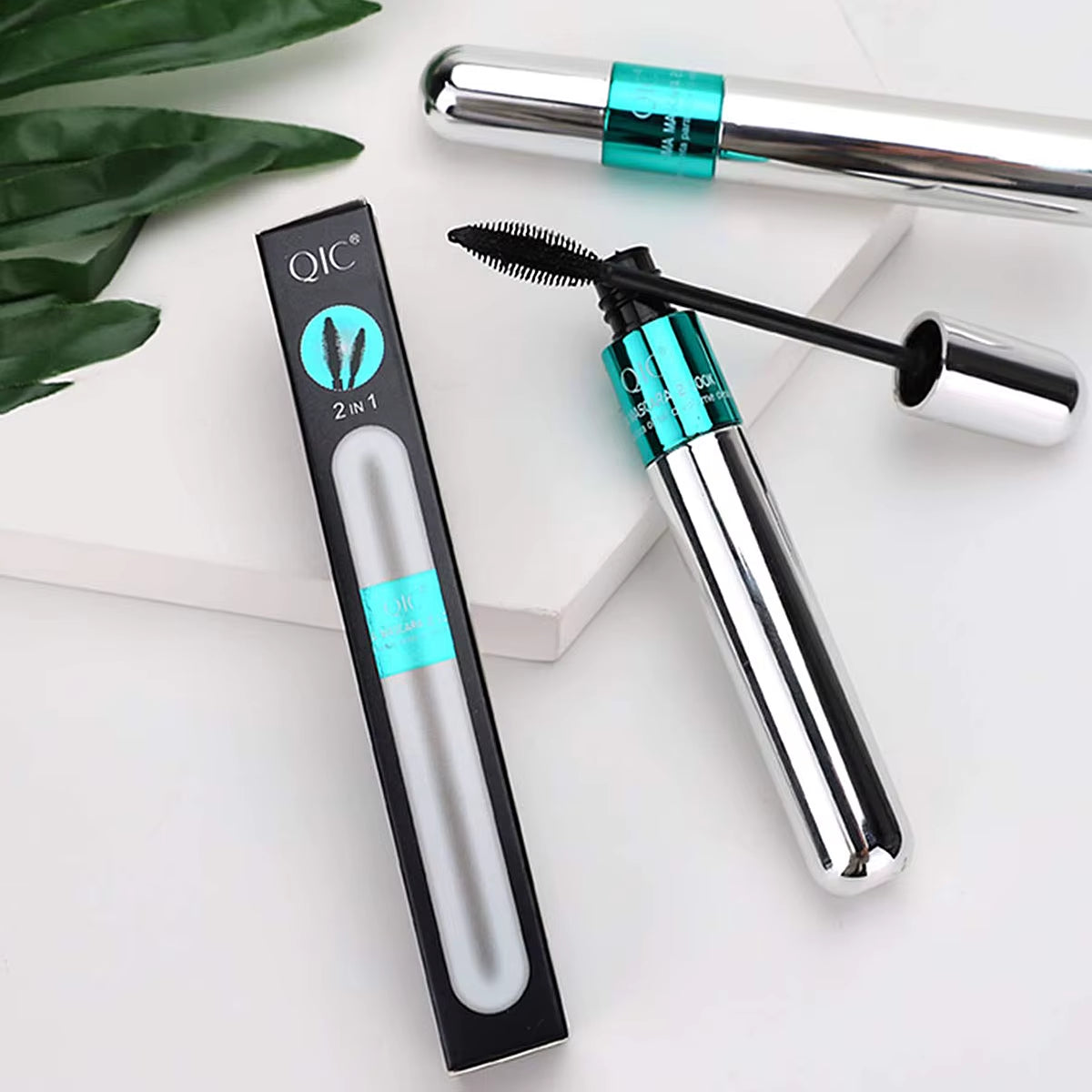 Double In-One Mascara Zijdevezel Mascara Waterproof Mascara voor Wimperverlenging Zwarte Dikke Verlengende Wimpers Cosmetica