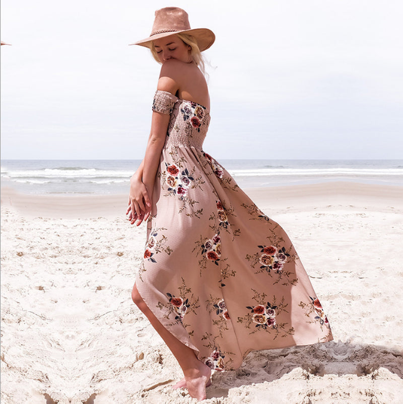 Off-Shoulder Maxi-jurk met Bloemenprint β Romantische Zomerlook