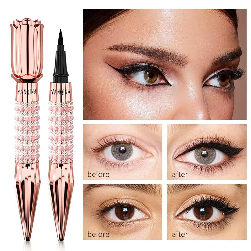 Precisie Vloeibare Eyeliner Pen - Langdurige, Waterbestendige, Overdrachtsbestendige, Snel Drogende Zwarte Eyeliner met Sprankelend Design