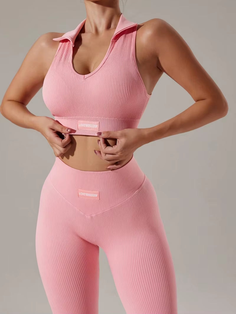 2Pcs Gym Naadloze Yoga Set Vrouwen Beauty Rug Sportbeha + Heup Lifting Leggings Trainingsset Ademende Fitnessset Gymkleding