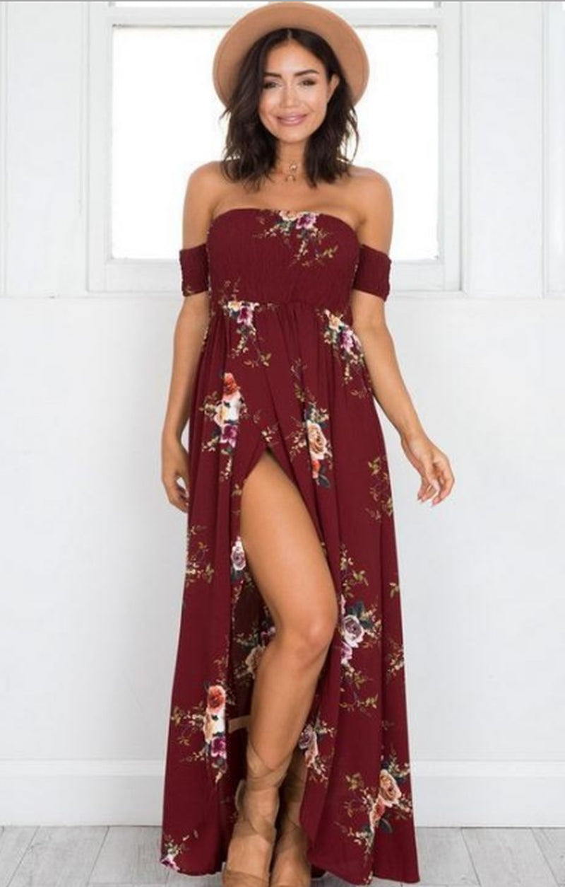 Off-Shoulder Maxi-jurk met Bloemenprint – Romantische Zomerlook