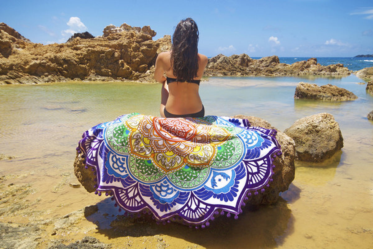 Polygon Print ronde Badhanddoek - Yoga Mat - zomer