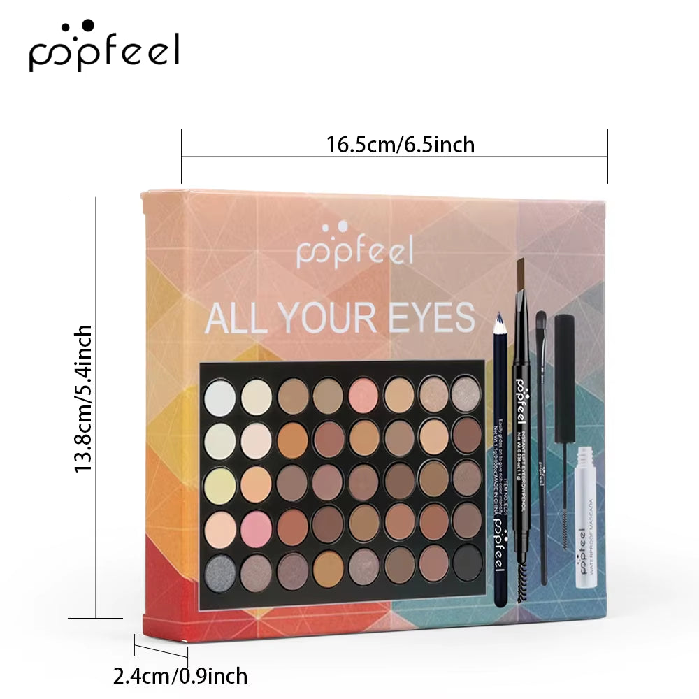 Oogmake-upset, oogschaduwpalet, eyeliner, mascara, wenkbrauwpotlood, make-uptoolset, cadeaus voor vrouwen