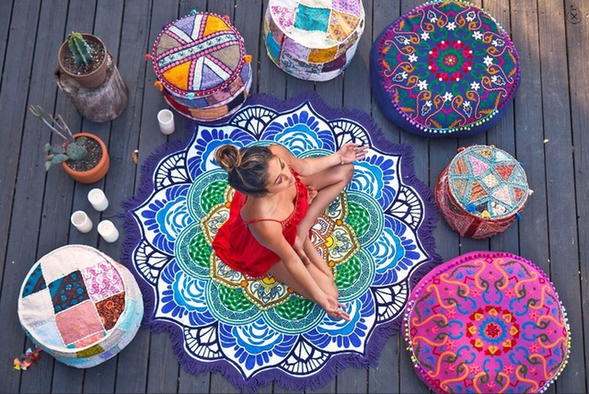 Polygon Print ronde Badhanddoek - Yoga Mat - zomer