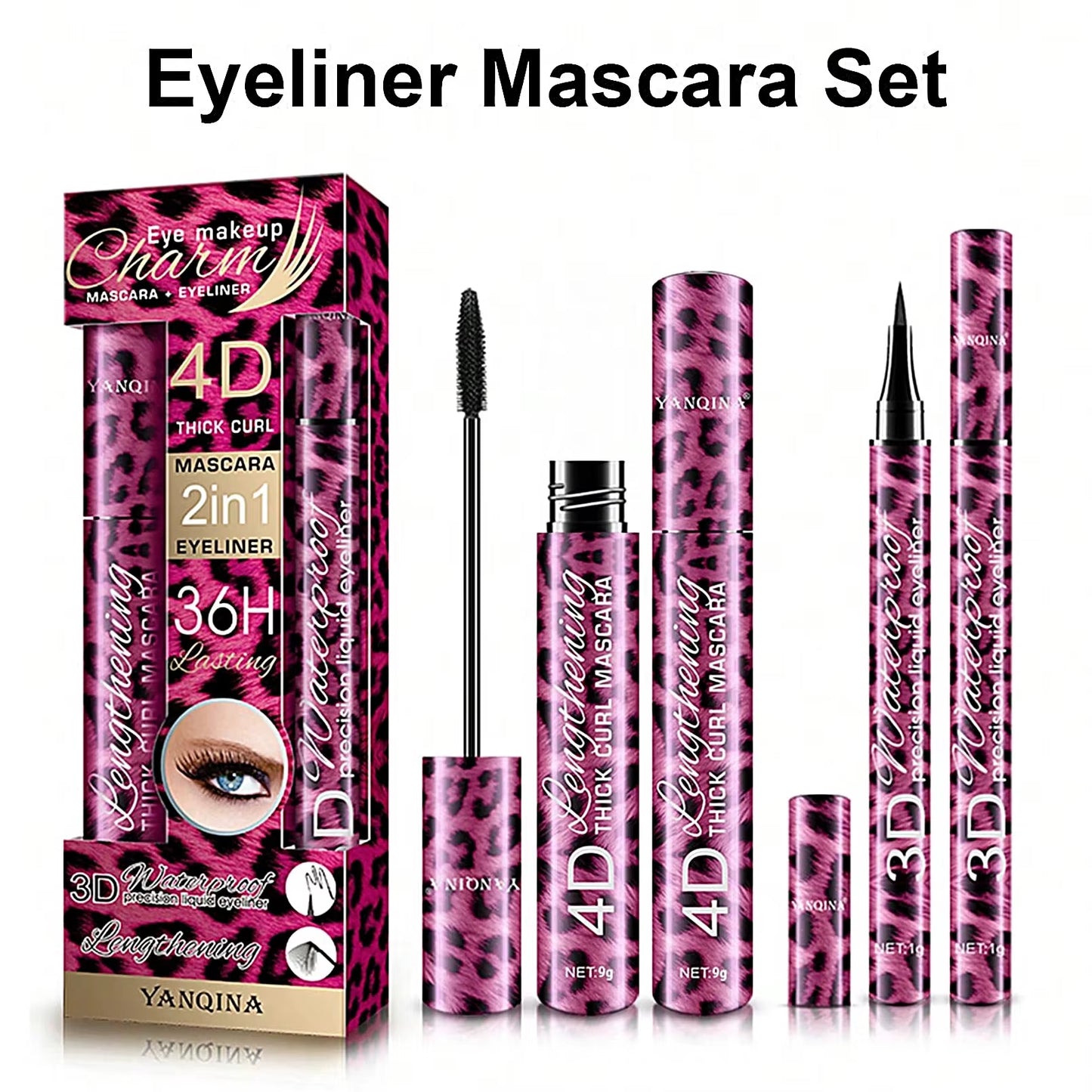 Panterprint editie Vloeibare Eyeliner Potlood 4D Waterproof Mascara Set Cosmetica Eye Liner Dikke Krullende Mascara Wenkbrauw Potlood Ogen Make-up