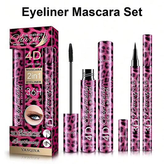 Panterprint editie Vloeibare Eyeliner Potlood 4D Waterproof Mascara Set Cosmetica Eye Liner Dikke Krullende Mascara Wenkbrauw Potlood Ogen Make-up