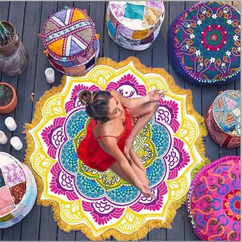 Polygon Print ronde Badhanddoek - Yoga Mat - zomer