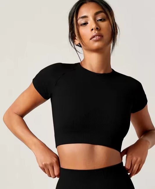 Vrouwen Yoga Top Naadloze Sport T-shirts Fitnesskleding Korte Mouw Yoga Shirt Gym Top Hardlopen Actieve Kleding Sport Top