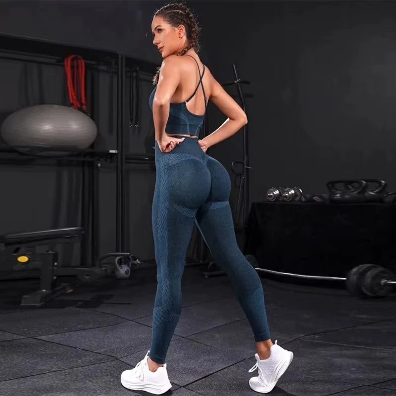 2-delige trainingspak voor dames, naadloze yogaset, trainingskleding, sportkleding, leggings met hoge taille, fitness-sportpakken