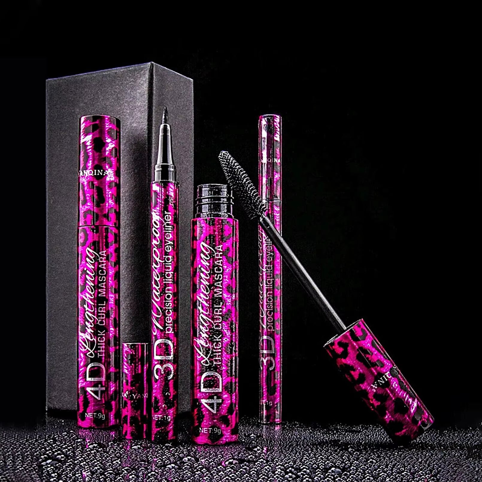 Panterprint editie Vloeibare Eyeliner Potlood 4D Waterproof Mascara Set Cosmetica Eye Liner Dikke Krullende Mascara Wenkbrauw Potlood Ogen Make-up
