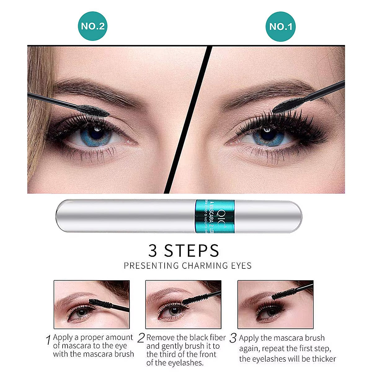  Double In-One Mascara Zijdevezel Mascara Waterproof Mascara voor Wimperverlenging Zwarte Dikke Verlengende Wimpers Cosmetica 