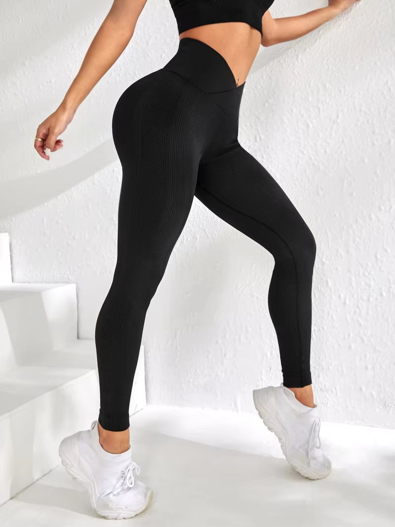 Dames sportleggings V-taille elastische perzik billen fitnessbroek met verhoogde heupen en hoge taille naadloze yogabroek Tight