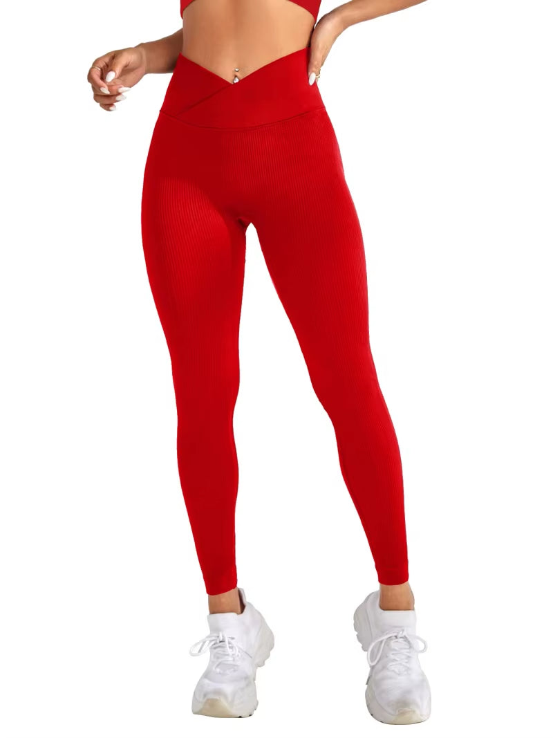 Dames sportleggings V-taille elastische perzik billen fitnessbroek met verhoogde heupen en hoge taille naadloze yogabroek Tight