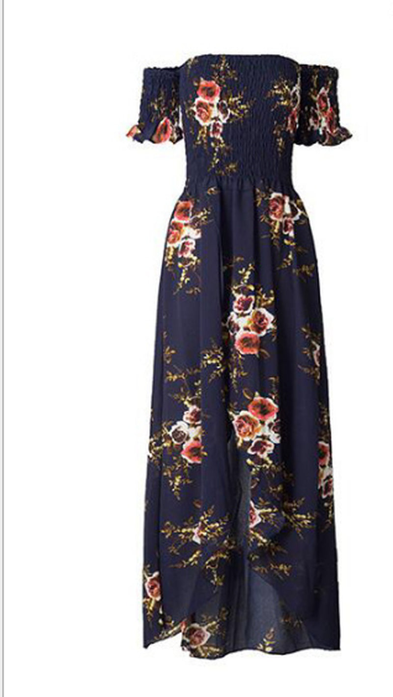 Off-Shoulder Maxi-jurk met Bloemenprint – Romantische Zomerlook