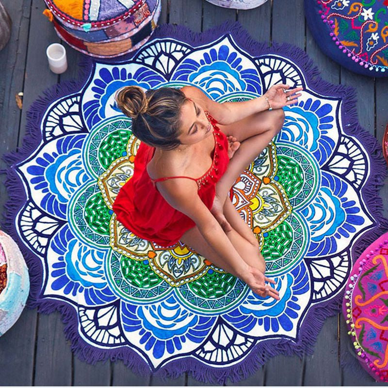 Polygon Print ronde Badhanddoek - Yoga Mat - zomer