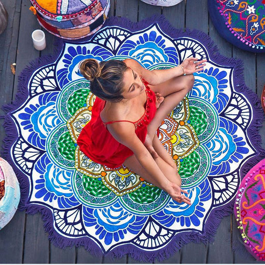 Polygon Print ronde Badhanddoek - Yoga Mat - zomer