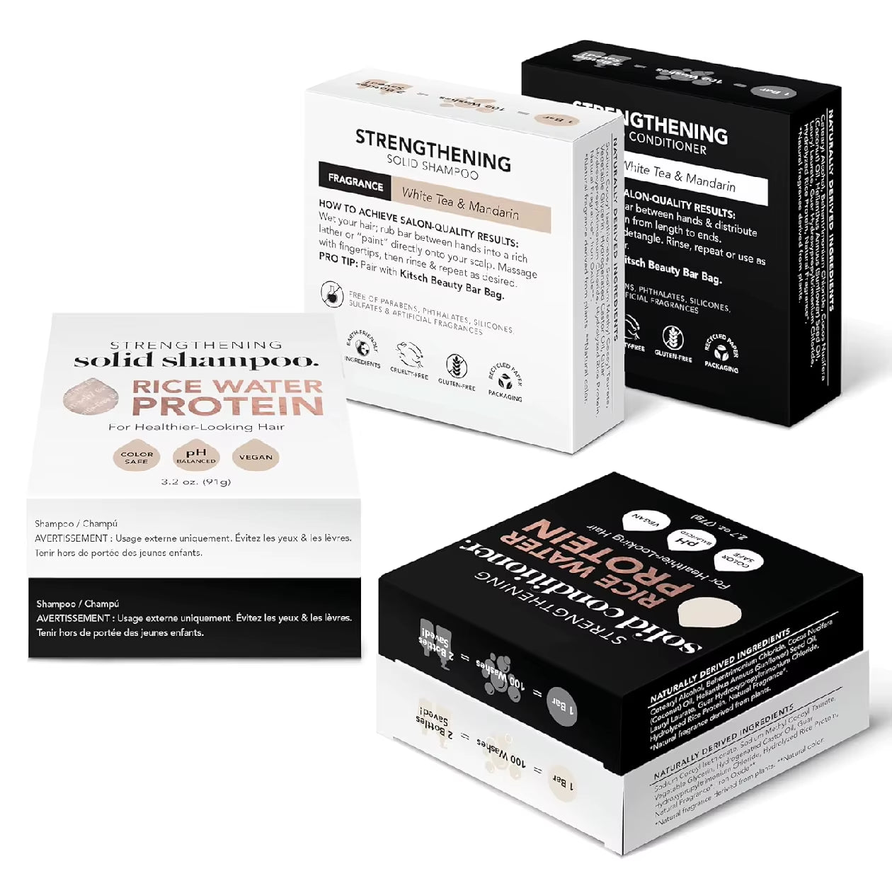2PCS Beautybosss Rice Water Protein Bars – Solid Shampoo & Conditioner Set