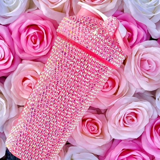 Handmade Luxe Rhinestone Shaker Cup Water Bottle for Protein Shakes - Pink & Red, 22Oz Capacity, Bpa-Free, Lightweight & Functional Design - Drinkware