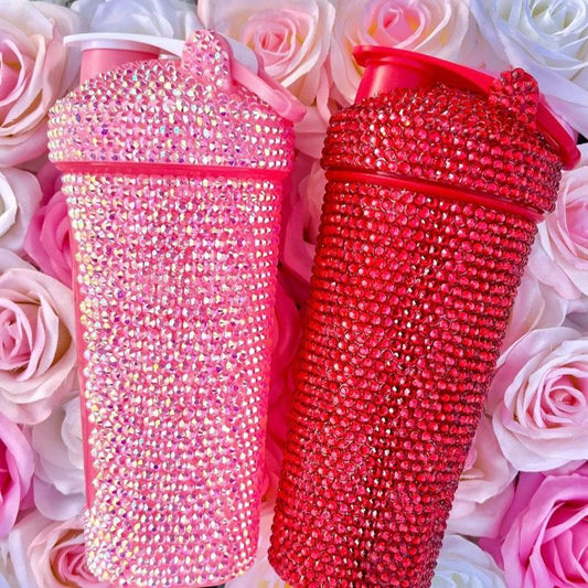 Handmade Luxe Rhinestone Shaker Cup Water Bottle for Protein Shakes - Pink & Red, 22Oz Capacity, Bpa-Free, Lightweight & Functional Design - Drinkware