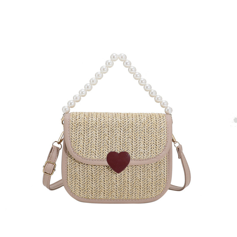  Schattig & Casual – Gevlochten Crossbody Tasje met Hartdetail 