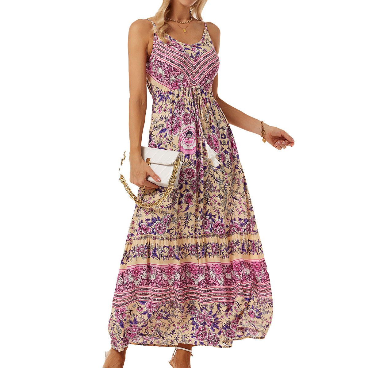 🌸 Bohemian Maxi-jurk met Bloemenprint – Zomer in Stijl