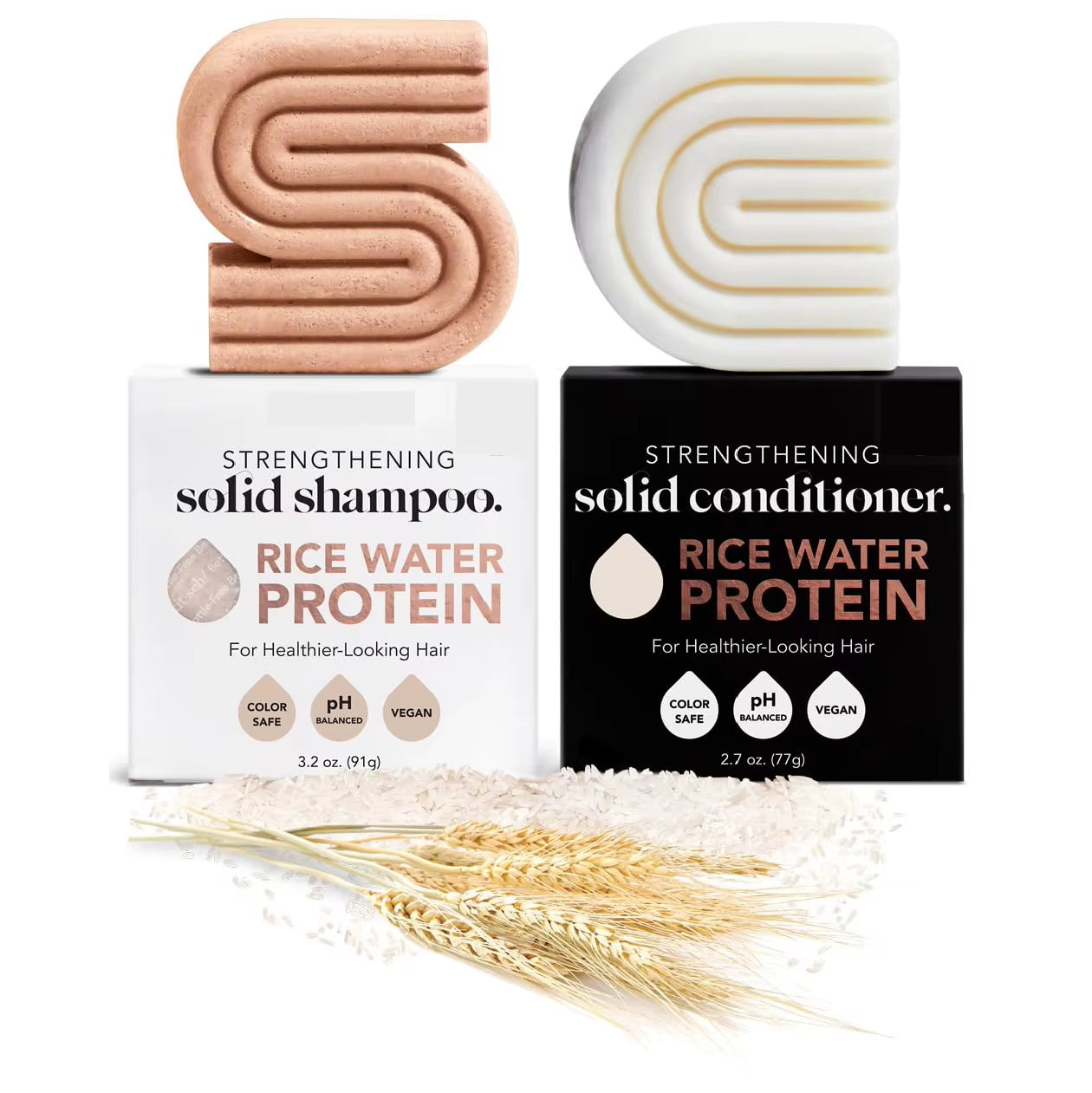 2PCS Beautybosss Rice Water Protein Bars – Solid Shampoo & Conditioner Set