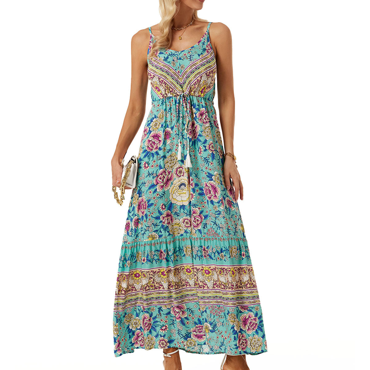 🌸 Bohemian Maxi-jurk met Bloemenprint – Zomer in Stijl