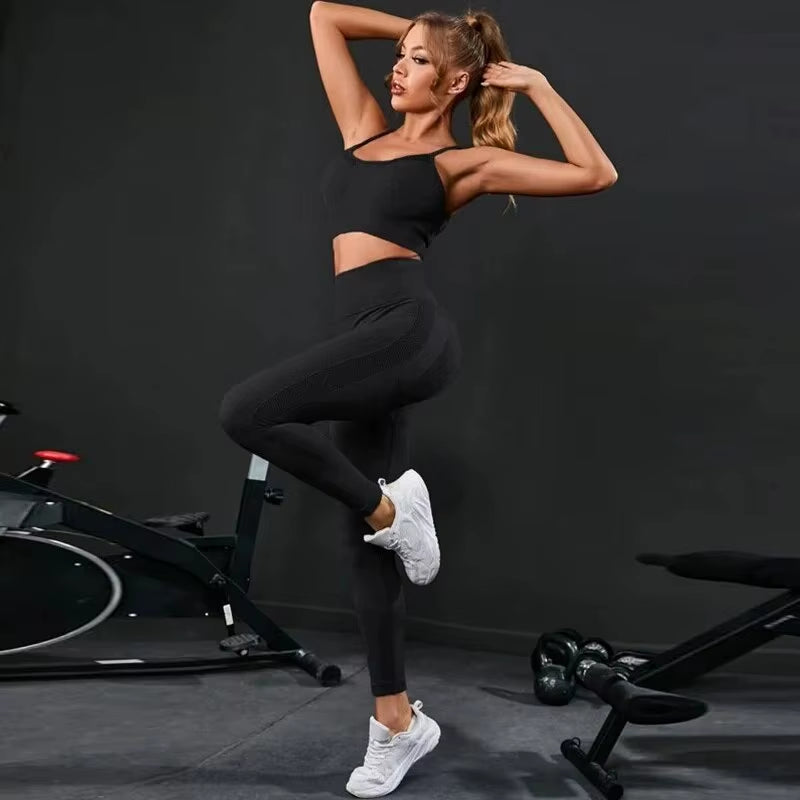 2-delige trainingspak voor dames, naadloze yogaset, trainingskleding, sportkleding, leggings met hoge taille, fitness-sportpakken