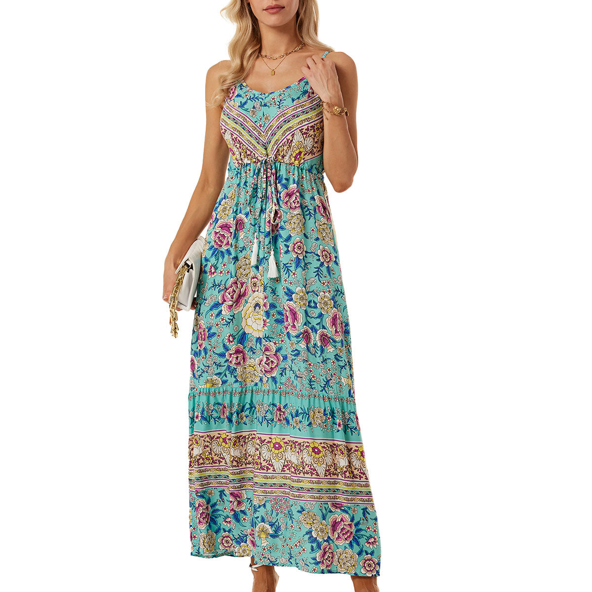 🌸 Bohemian Maxi-jurk met Bloemenprint – Zomer in Stijl