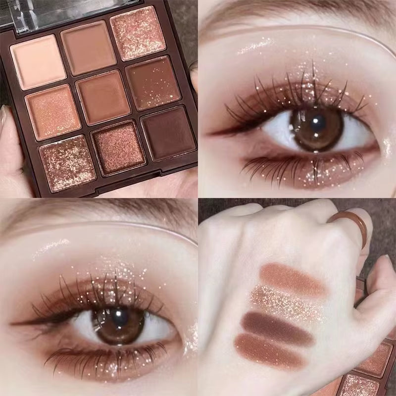9-Kleur Oogschaduwpalet Boter Oranje Bruin Parelmoer Matte Glitter Oogschaduw Glanzende Oogschaduw Langdurige Oogmake-up Cosmetica
