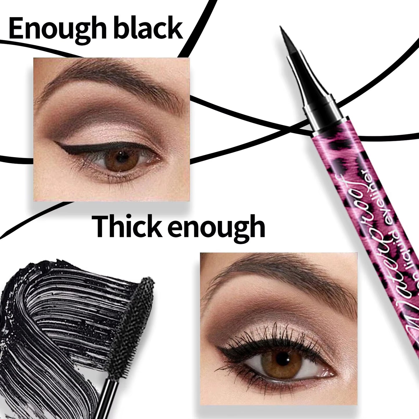 Panterprint editie Vloeibare Eyeliner Potlood 4D Waterproof Mascara Set Cosmetica Eye Liner Dikke Krullende Mascara Wenkbrauw Potlood Ogen Make-up