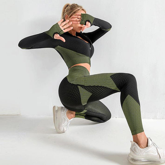 3-delige sportset, legging, crop top, jack