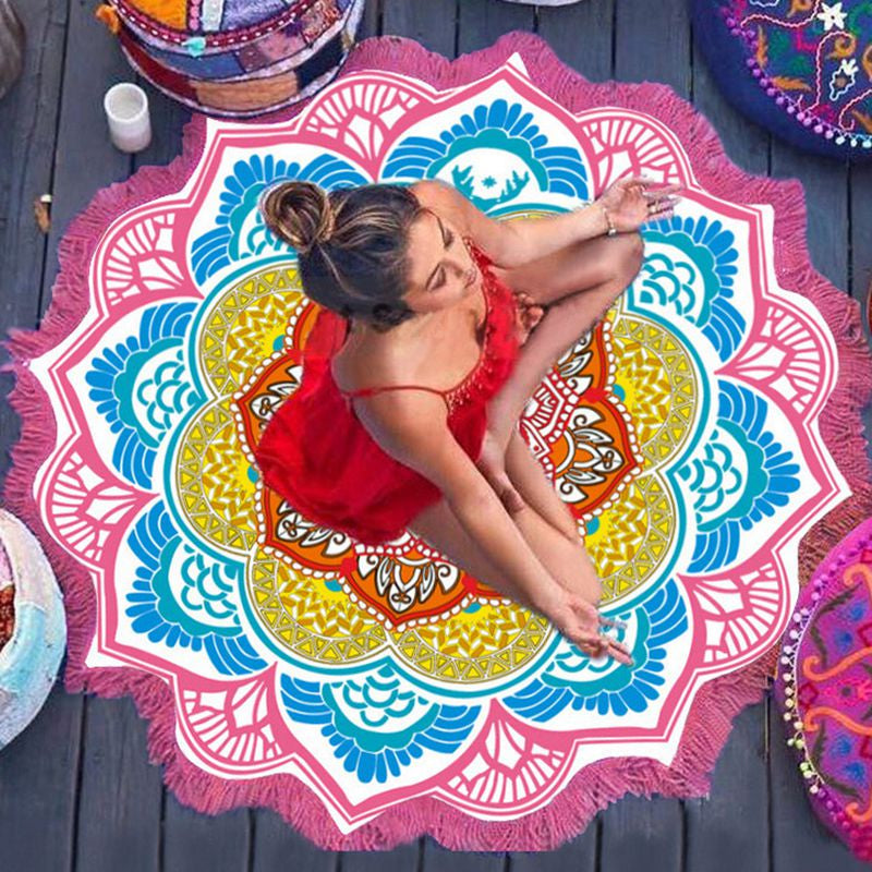 Polygon Print ronde Badhanddoek - Yoga Mat - zomer