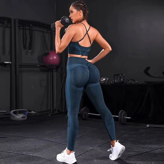 2-delige trainingspak voor dames, naadloze yogaset, trainingskleding, sportkleding, leggings met hoge taille, fitness-sportpakken