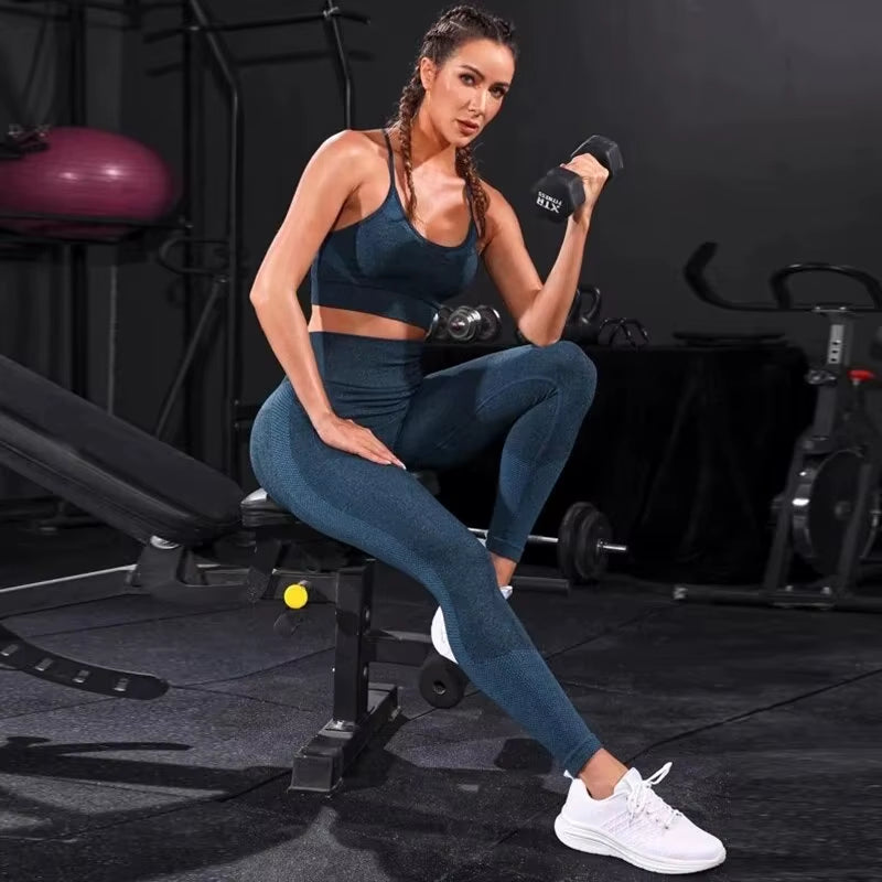 2-delige trainingspak voor dames, naadloze yogaset, trainingskleding, sportkleding, leggings met hoge taille, fitness-sportpakken