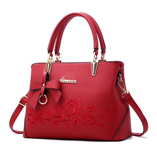 Elegant & Stijlvol – Luxe Handtas met Bloemenborduursel en Strikdetail 