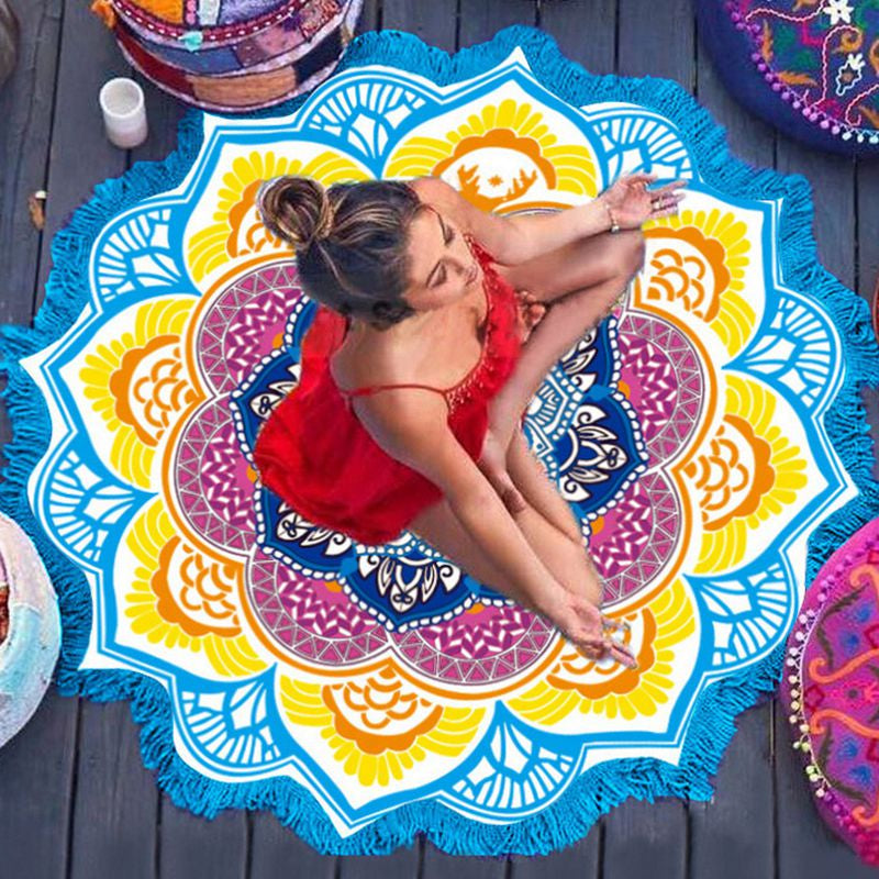 Polygon Print ronde Badhanddoek - Yoga Mat - zomer