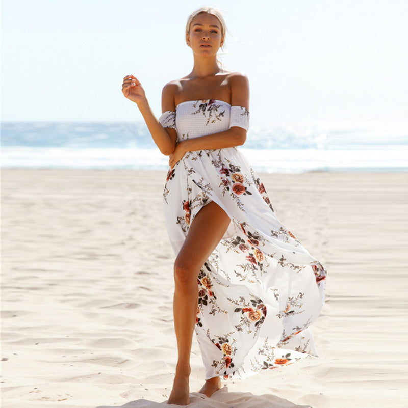 Off-Shoulder Maxi-jurk met Bloemenprint – Romantische Zomerlook