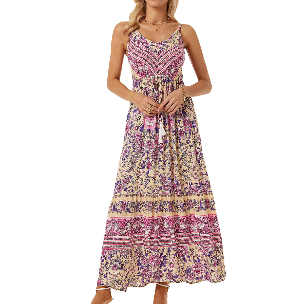 🌸 Bohemian Maxi-jurk met Bloemenprint – Zomer in Stijl
