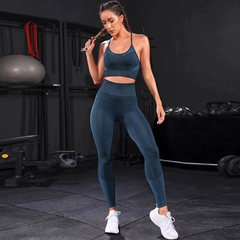 2-delige trainingspak voor dames, naadloze yogaset, trainingskleding, sportkleding, leggings met hoge taille, fitness-sportpakken
