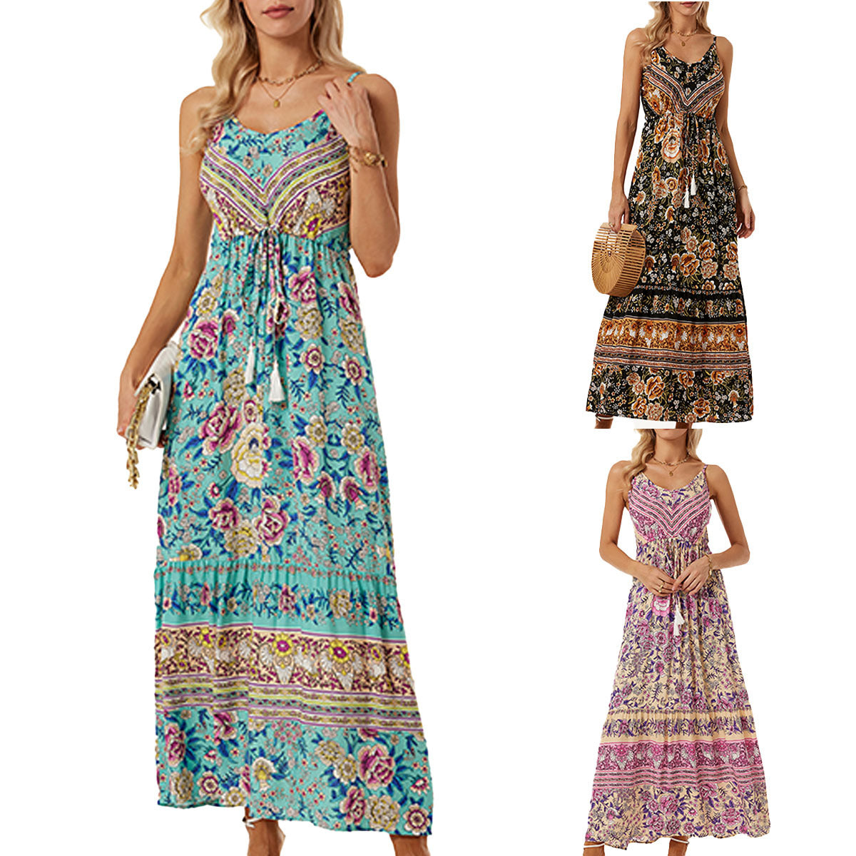 🌸 Bohemian Maxi-jurk met Bloemenprint – Zomer in Stijl