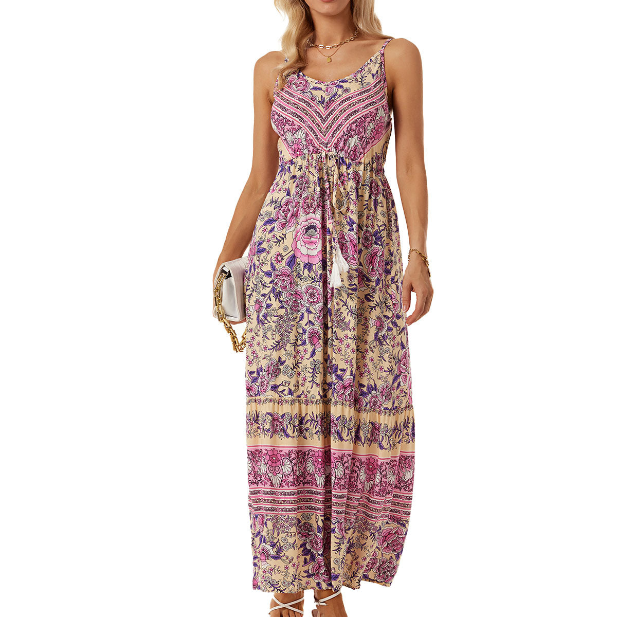 🌸 Bohemian Maxi-jurk met Bloemenprint – Zomer in Stijl