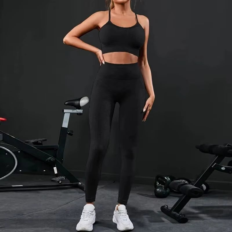 2-delige trainingspak voor dames, naadloze yogaset, trainingskleding, sportkleding, leggings met hoge taille, fitness-sportpakken
