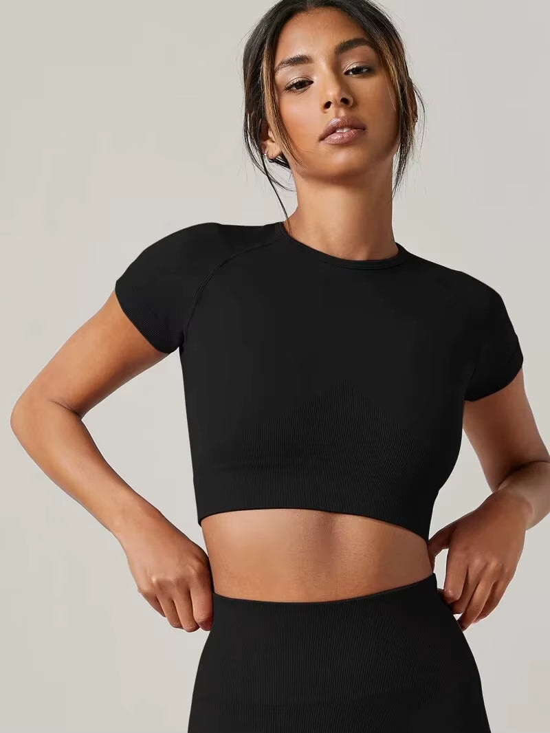 Vrouwen Yoga Top Naadloze Sport T-shirts Fitnesskleding Korte Mouw Yoga Shirt Gym Top Hardlopen Actieve Kleding Sport Top