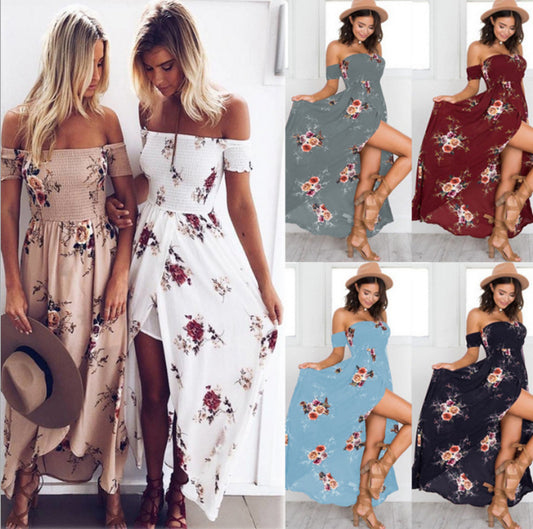 Off-Shoulder Maxi-jurk met Bloemenprint – Romantische Zomerlook