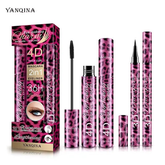 Panterprint editie Vloeibare Eyeliner Potlood 4D Waterproof Mascara Set Cosmetica Eye Liner Dikke Krullende Mascara Wenkbrauw Potlood Ogen Make-up