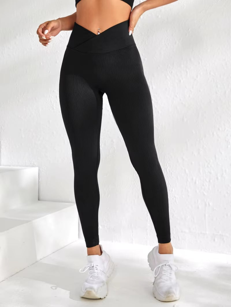 Dames sportleggings V-taille elastische perzik billen fitnessbroek met verhoogde heupen en hoge taille naadloze yogabroek Tight