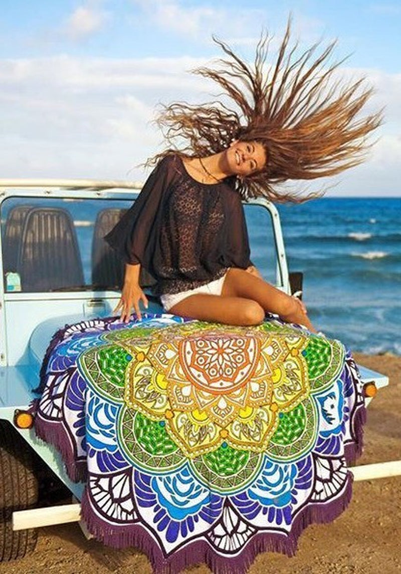 Polygon Print ronde Badhanddoek - Yoga Mat - zomer