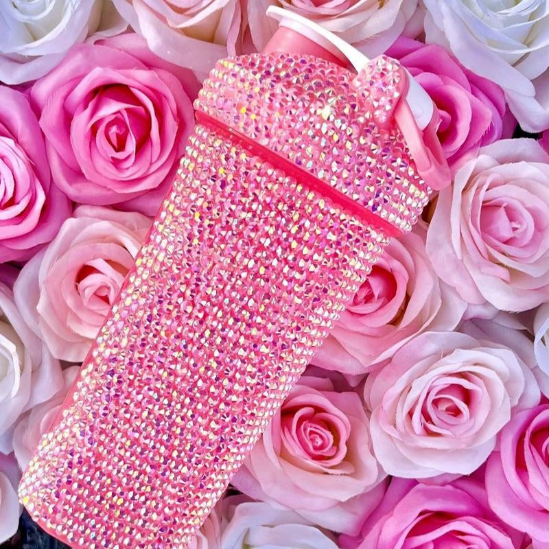 Handmade Luxe Rhinestone Shaker Cup Water Bottle for Protein Shakes - Pink & Red, 22Oz Capacity, Bpa-Free, Lightweight & Functional Design - Drinkware